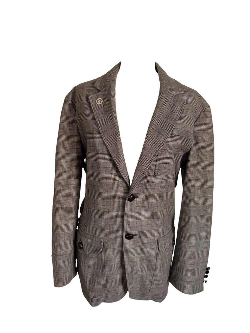 Love Moschino Gray Plaid Cotton Blazer Jacket Peach Sign Italy Women's 6 IT 38